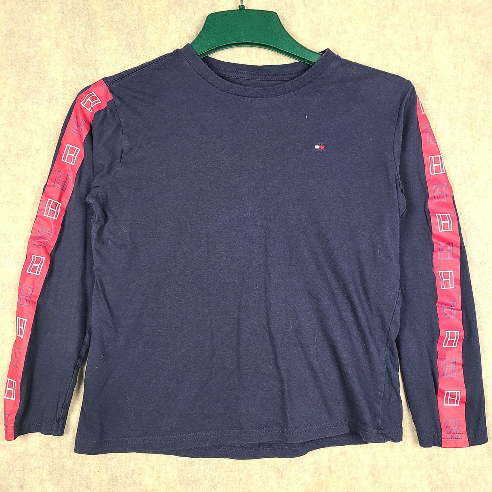 Tommy Hilfiger Boys Shirt Size M (12/14) Blue Long Sleeve w/ Accents 100% Cotton